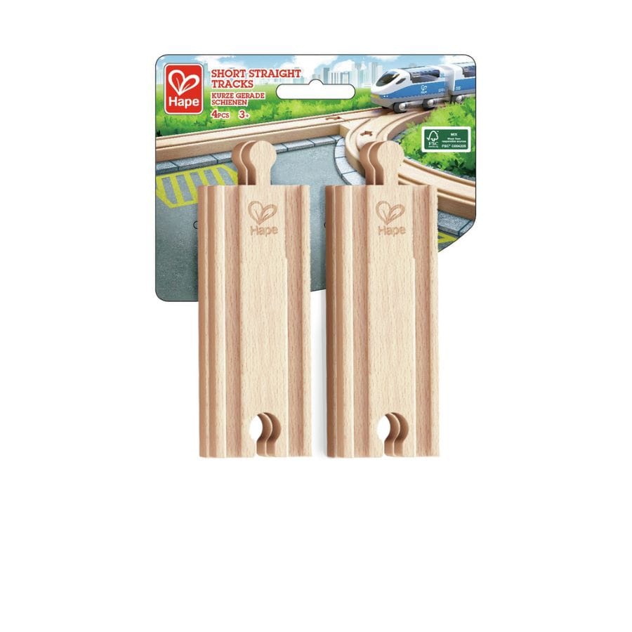 Hape Züge & Eisenbahnsets Hape kurze Schienen – 4er Set Holzeisenbahn Zubehör aus Buchenholz ab 3 Jahren