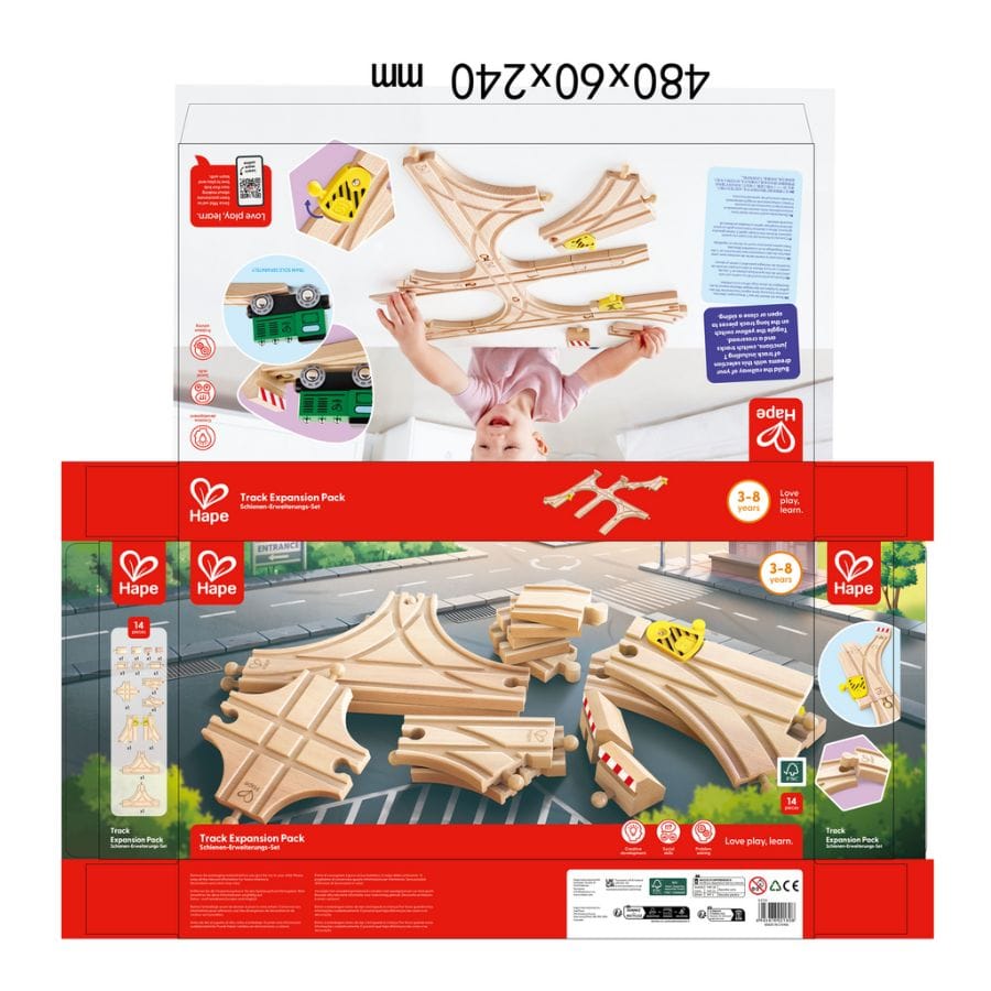 Hape Züge & Eisenbahnsets Hape Schienen-Erweiterungs-Set für Holzeisenbahn – 14-teilig mit Weichen & Kreuzung, ab 3 Jahren