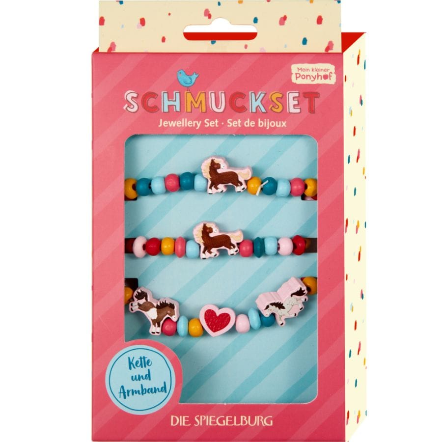 Spiegelburg Kinderschmuck Ponyhof Spiegelburg Schmuckset für Kinder – Kette & Armband aus Holz, ab 3 Jahre