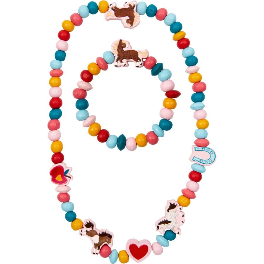Spiegelburg Kinderschmuck Ponyhof Spiegelburg Schmuckset für Kinder – Kette & Armband aus Holz, ab 3 Jahre