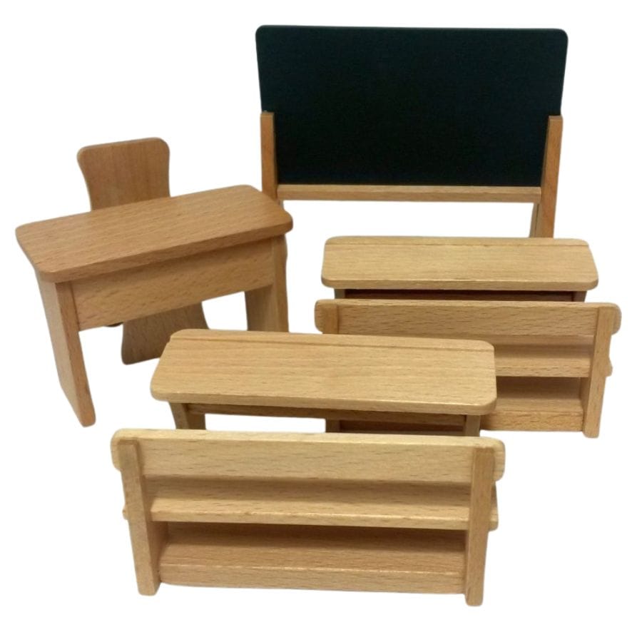Annedore Krebs Puppen, Spielkombinationen & Spielzeugfiguren Annedore Krebs 5-teiliges Holz-Schul-Set für Puppenhaus-Püppchen, ab 3 Jahre