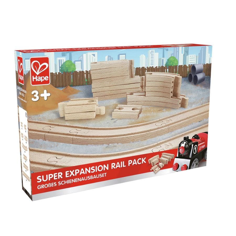 Hape Züge & Eisenbahnsets Hape – Großes Schienenausbauset, 24-teilig für Holzeisenbahnen, ab 3 Jahre