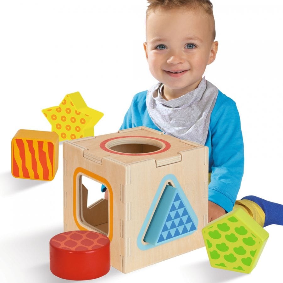 Eichhorn Sortier-, Stapel- & Steckspielzeug Eichhorn Color Steckbox – Steckwürfel aus Holz mit 5 Formbausteinen – Motorikspiel ab 1 Jahr