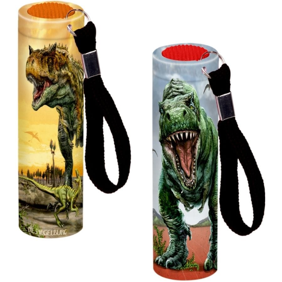 Spiegelburg Spielzeug für draußen Kleine Taschenlampe T-Rex World – Metall, 2 Designs, 9 cm, mit Handschlaufe
