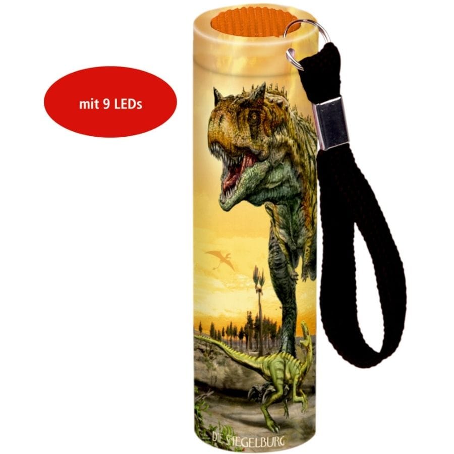 Spiegelburg Spielzeug für draußen Gelb Kleine Taschenlampe T-Rex World – Metall, 2 Designs, 9 cm, mit Handschlaufe
