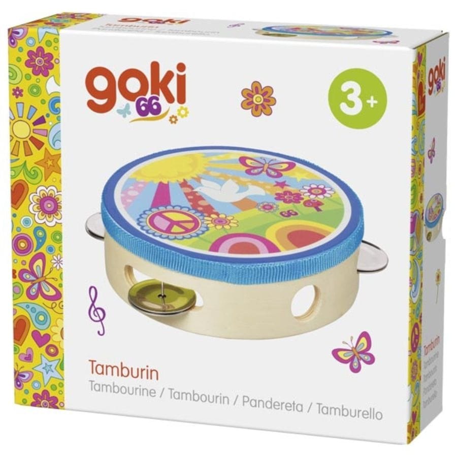 Goki Aktivspielzeug Goki Tamburin „Sonnenschein“ – Holz-Rhythmusinstrument ab 3 Jahren