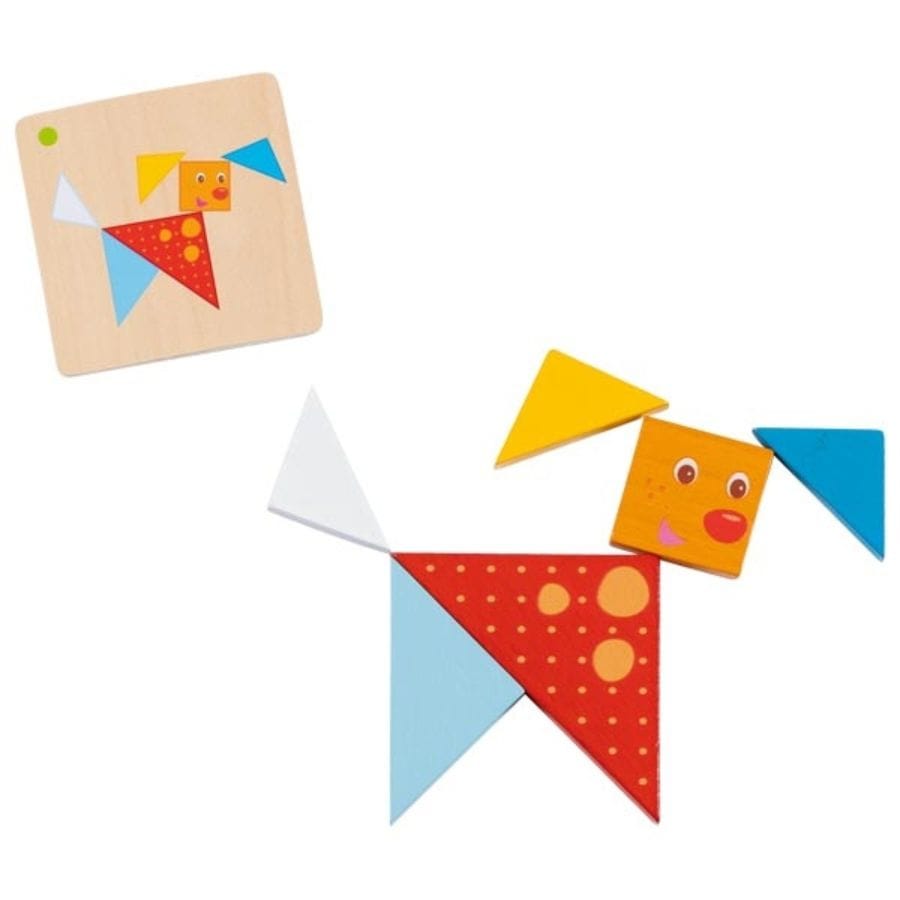 Goki Legespiele Goki – Bunte Tangram Welt aus Holz, Lernspiel ab 3 Jahren