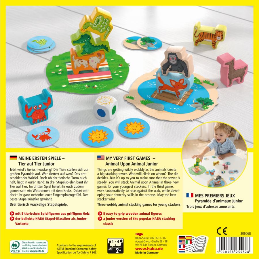 HABA Stapelspiel – Meine ersten Spiele: Tier auf Tier Junior, ab 2 Jahre