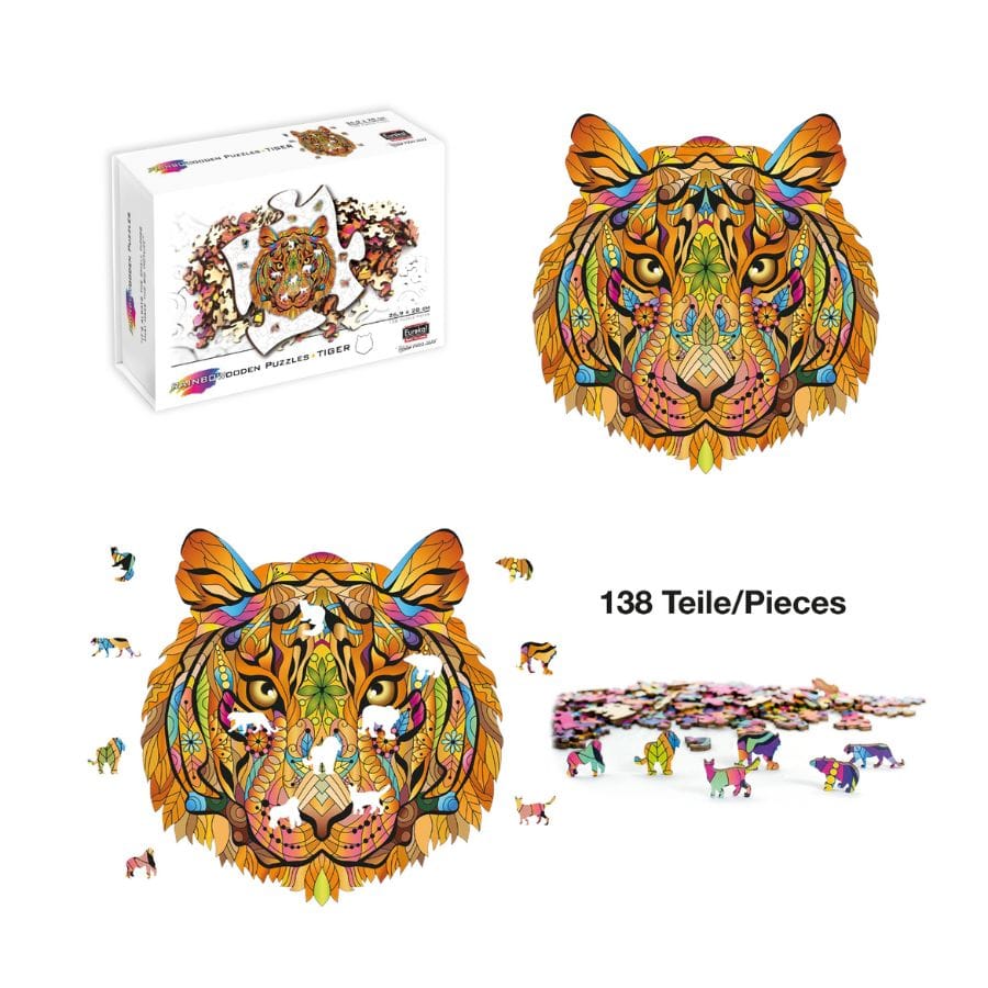 Bartl Puzzle Eureka Holzpuzzle Tiger – 138 Teile, Tierform-Puzzle ab 8 Jahre