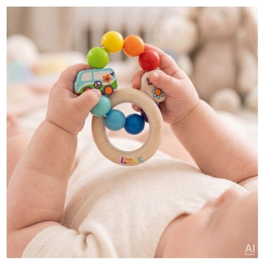 Goki Greifling Greifling Elastik Regenbogen Van – Holzgreifling Made in Germany