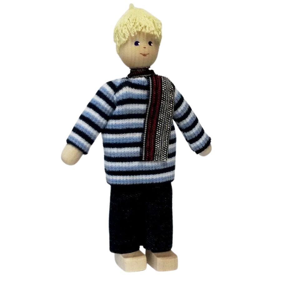 Annedore Krebs Puppen, Spielkombinationen & Spielzeugfiguren Annedore Krebs - Puppenhaus-Püppchen Vater Pullover blau/weiß, Haare blond, ab 3 Jahre