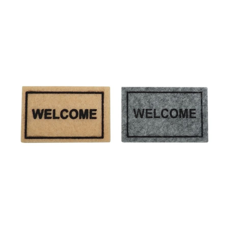 Tanner Dekoration Tanner Wichtel Fußmatten – 2 Mini-Türmatten „Welcome“ in Gelb und Grau für die Wichtelwelt