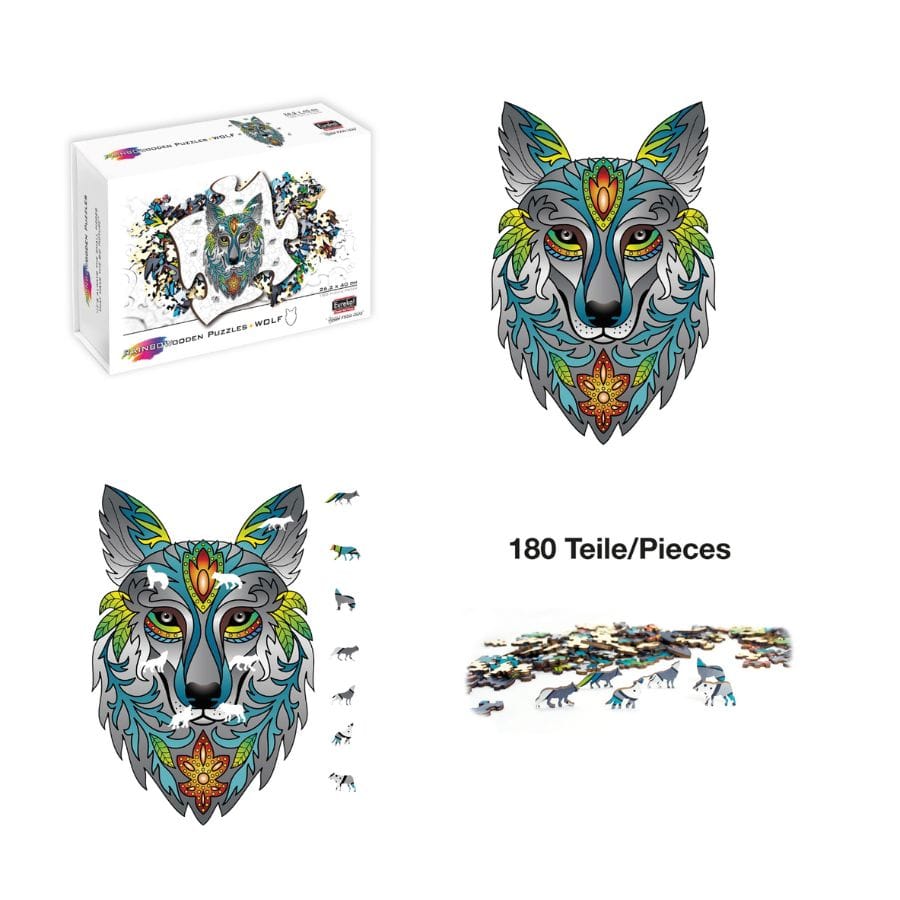 Bartl Puzzle Eureka Holzpuzzle Wolf – 180 Teile, Tierform-Puzzle ab 8 Jahre