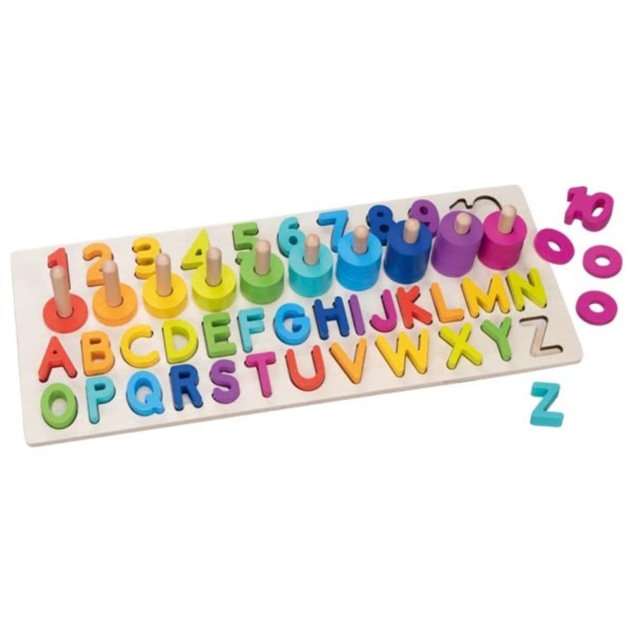 Goki ABC-Lernspielzeuge small foot Alphanumerisches Holz-Puzzle – Buchstaben & Zahlen lernen ab 3 Jahren