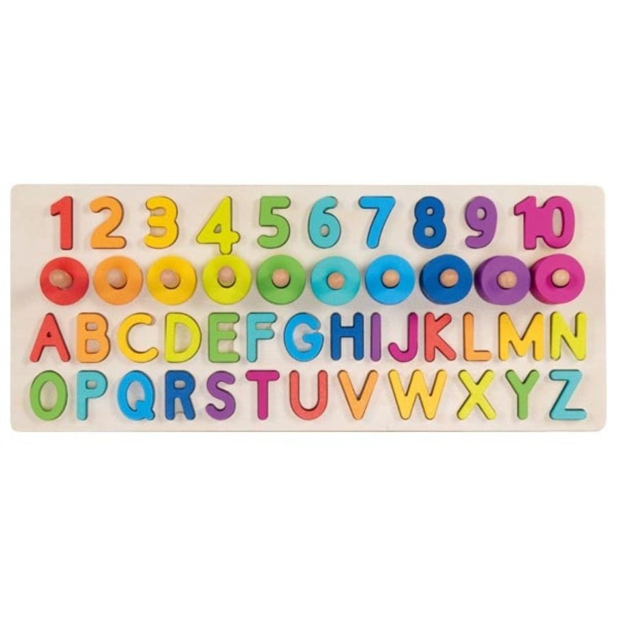Goki ABC-Lernspielzeuge small foot Alphanumerisches Holz-Puzzle – Buchstaben & Zahlen lernen ab 3 Jahren
