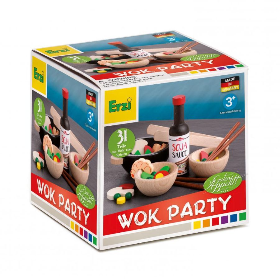 Erzi Wok-Party-Sortierung – Holz-Kochset ab 3 Jahre, Kaufladen & Spielküche