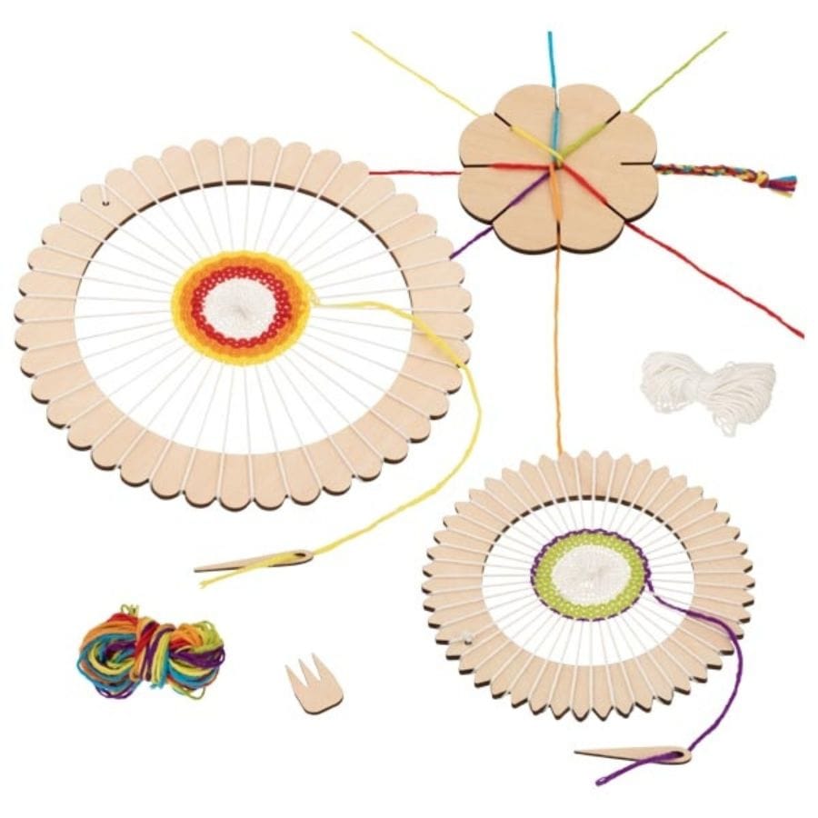 Goki Kunst- & Bastelsets goki Bastelset Rundwebrahmen & Knüpfblume – Holzspielzeug zum Weben und Knüpfen, ab 6 Jahren