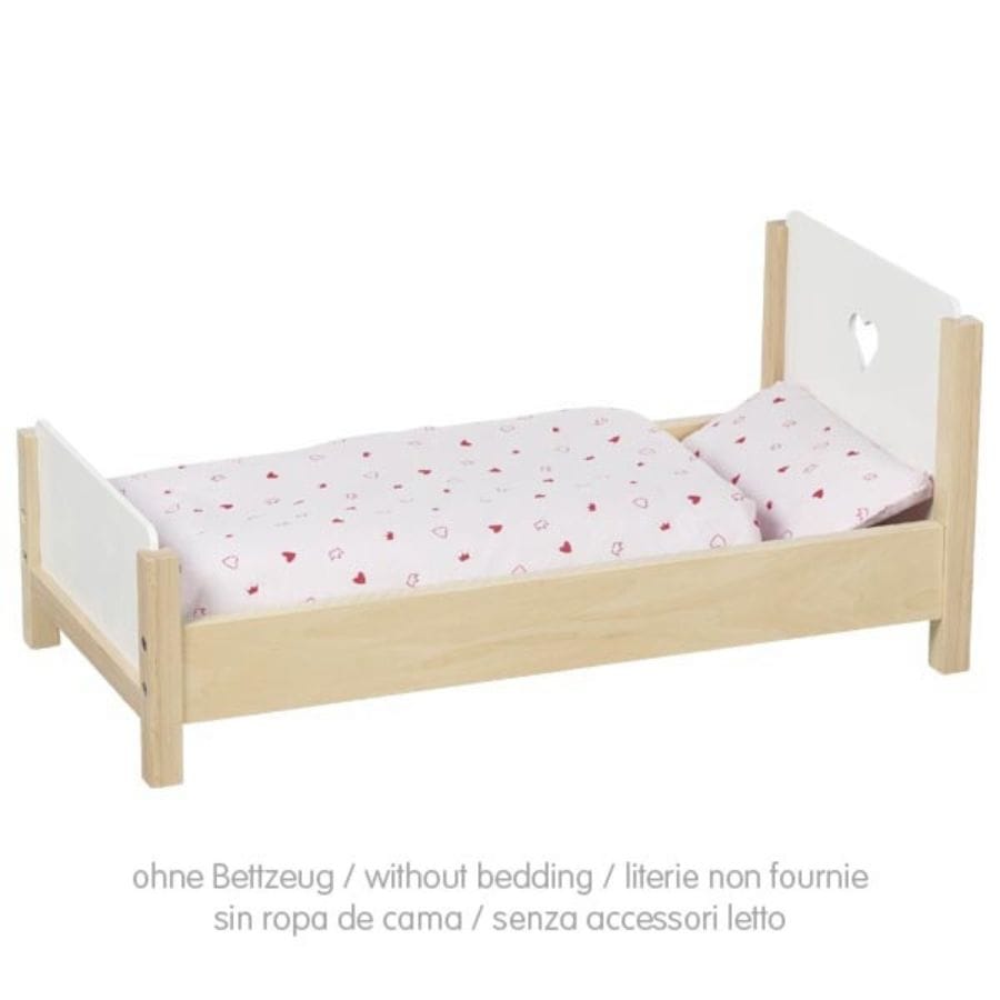 Goki Puppen und Zubehör Goki Puppenbett Herzträume aus Massivholz, Holz-Puppenbett ab 3 Jahren, 56,7 cm