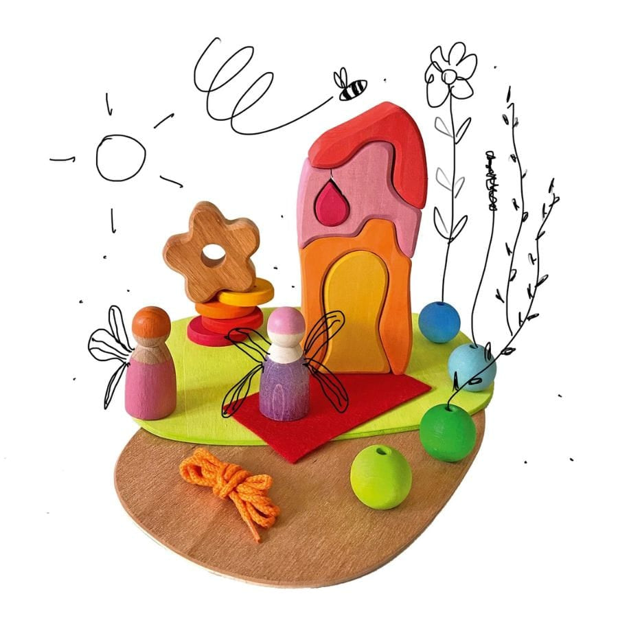 GRIMM'S Bausteine & Bauspielzeug GRIMM’S Spielwelt Blumenwiese – Starter-Set Holzspielzeug für kreatives Spielen ab 3 Jahren