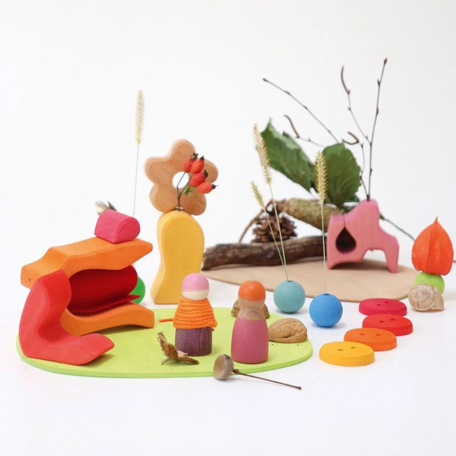 GRIMM'S Bausteine & Bauspielzeug GRIMM’S Spielwelt Blumenwiese – Starter-Set Holzspielzeug für kreatives Spielen ab 3 Jahren