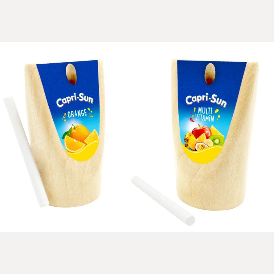 Tanner Kaufladenzubehör Capri-Sun aus Holz 2er-Set – Multivitamin & Orange – Kaufladen Zubehör ab 3 Jahren
