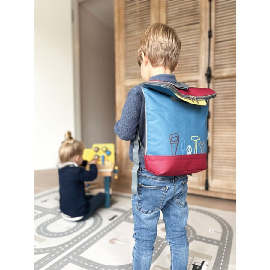 Legler Bausteine & Bauspielzeug small foot Werkzeugrucksack „Workshop“ – 67-teiliges Holz-Werkzeugset für Kinder