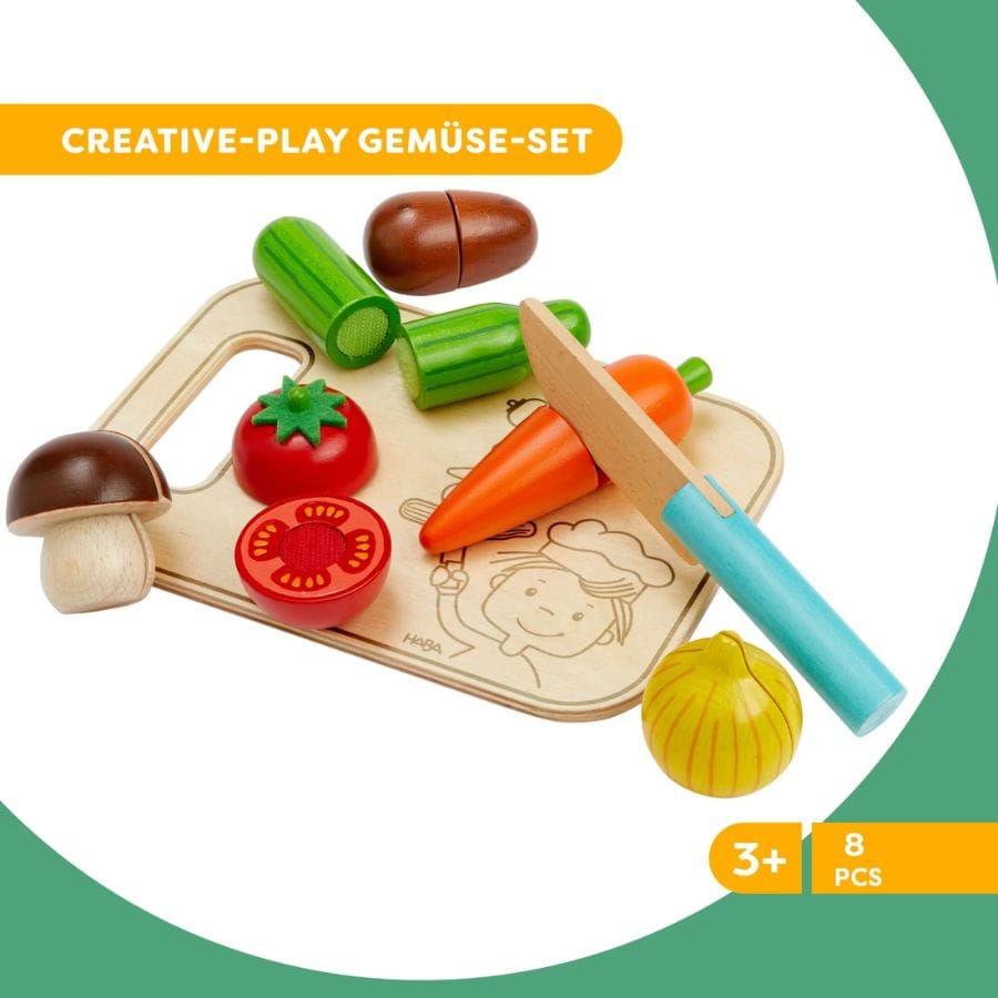 Haba Spielzeuglebensmittel Haba Holz Gemüse-Set mit Schneidebrett & Messer – Creative Play Spielküche, ab 3 Jahre