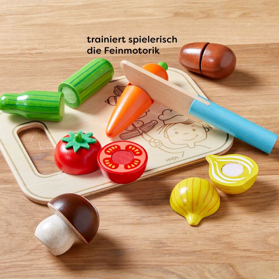 Haba Holz Gemüse-Set mit Schneidebrett & Messer – Creative Play Spielküche, ab 3 Jahre