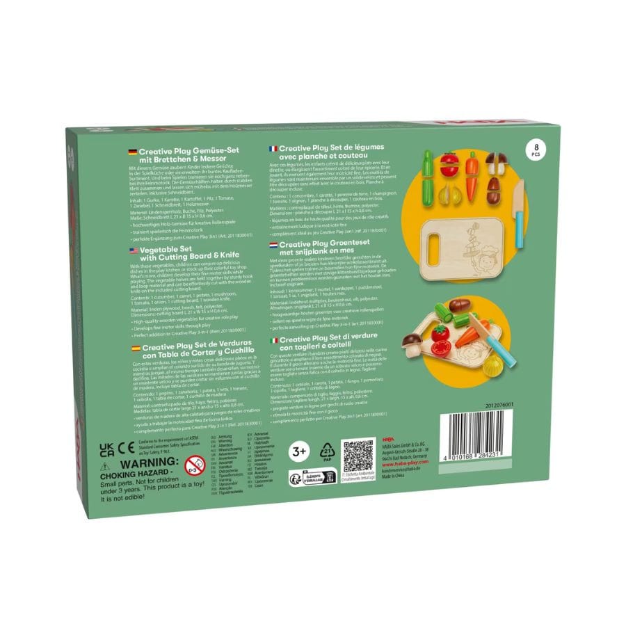 Haba Spielzeuglebensmittel Haba Holz Gemüse-Set mit Schneidebrett & Messer – Creative Play Spielküche, ab 3 Jahre
