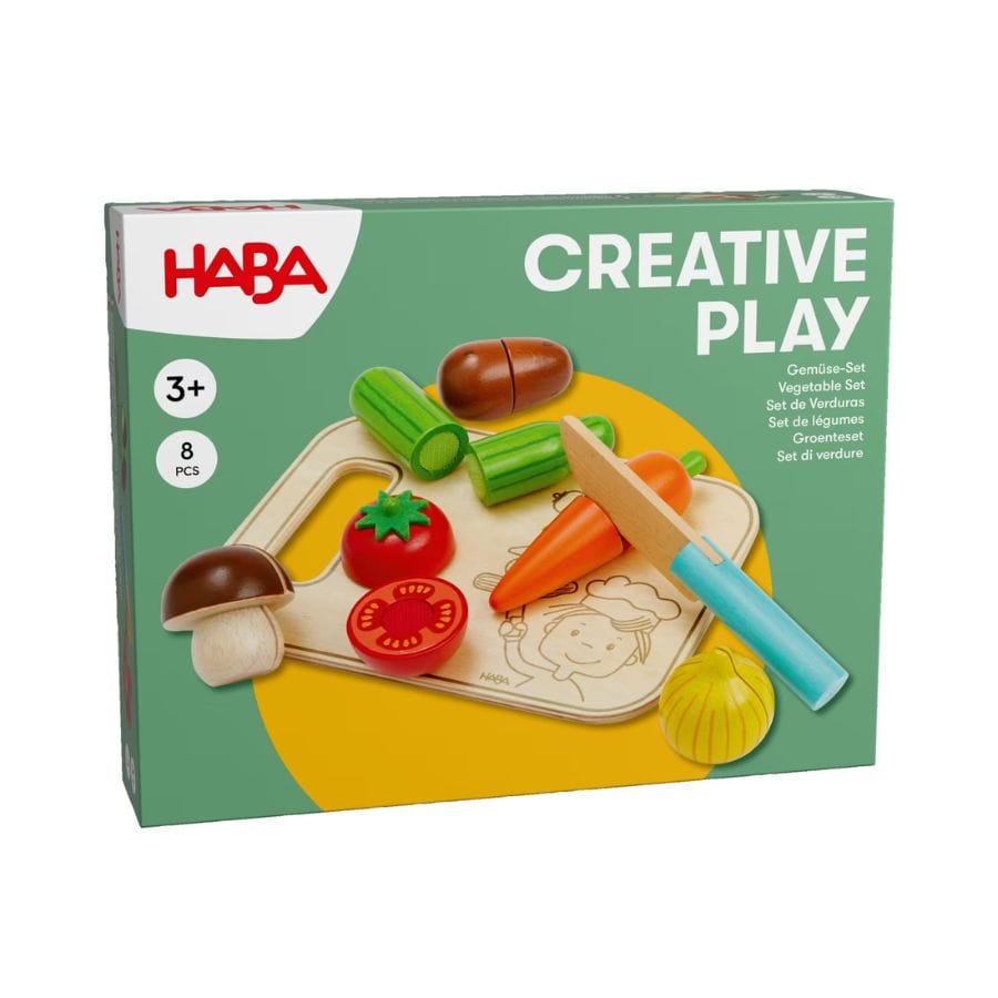 Haba Spielzeuglebensmittel Haba Holz Gemüse-Set mit Schneidebrett & Messer – Creative Play Spielküche, ab 3 Jahre