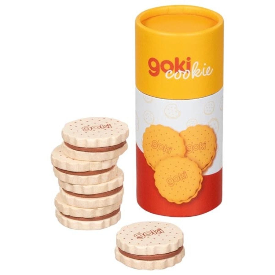 Goki Kaufladenzubehör goki Doppelkekse aus Holz – Kaufmannsladen Zubehör (5 Stück), ab 3 Jahre