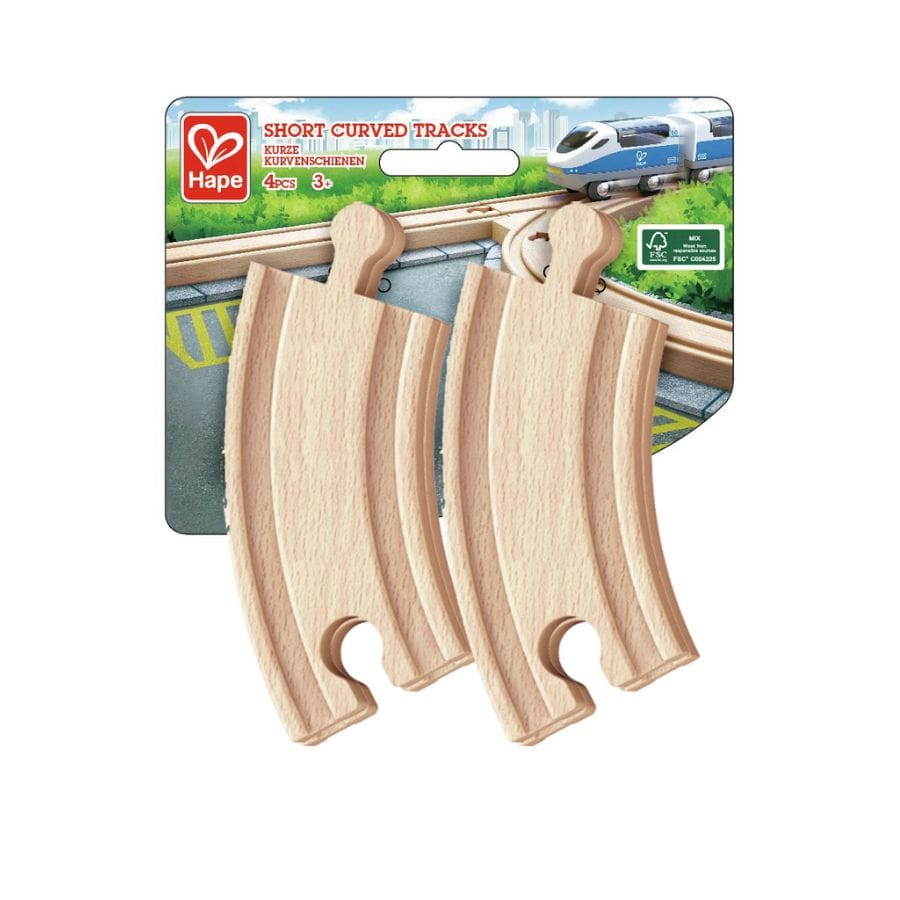 Hape Züge & Eisenbahnsets Hape – Kurze Eisenbahn-Kurvenschienen aus Holz, 4 Stück, ab 3 Jahren
