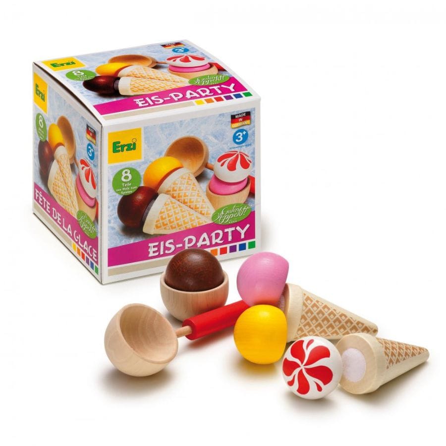 Erzi Spielzeuglebensmittel Erzi Eis-Party-Sortierung – Holz-Eisset für Kaufladen & Spielküche, ab 3 Jahre