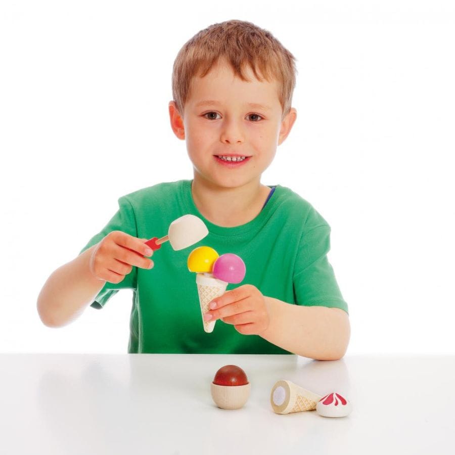 Erzi Spielzeuglebensmittel Erzi Eis-Party-Sortierung – Holz-Eisset für Kaufladen & Spielküche, ab 3 Jahre