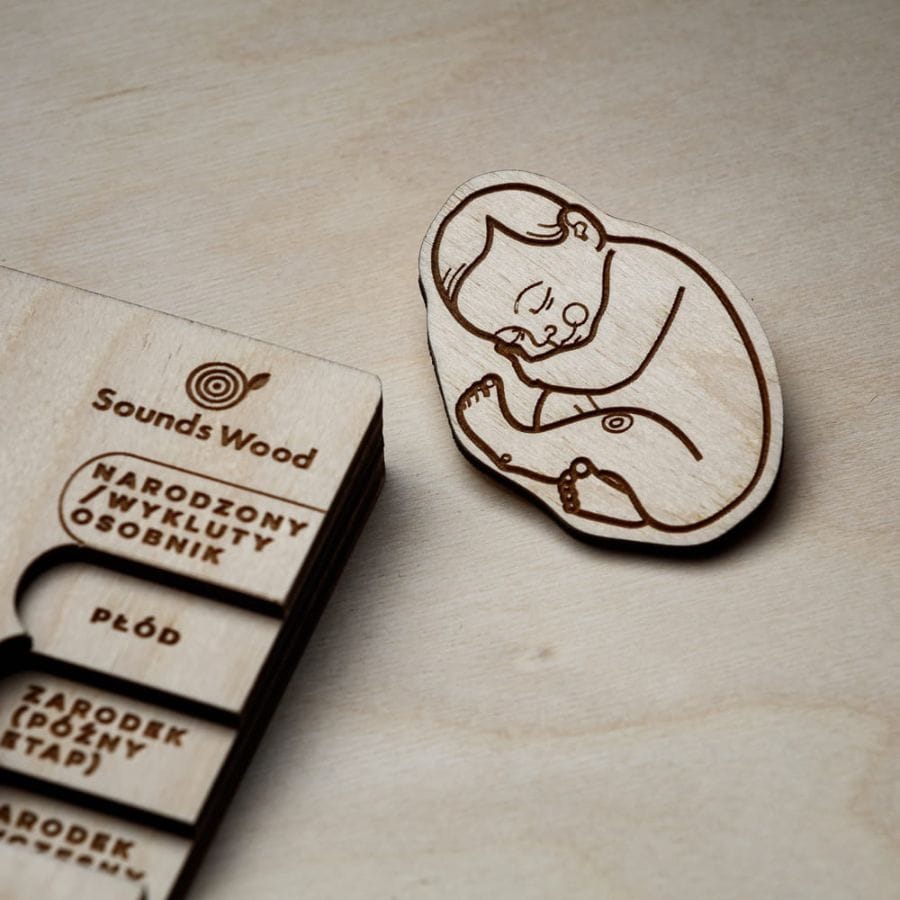 Stuka Puka Holzsteckpuzzle Sounds Wood Holzpuzzle „Wir sind eine Familie“ – Entwicklungsstadien Mensch & Tiere ab 5 Jahren