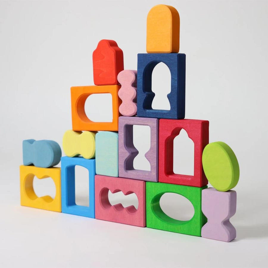 GRIMM'S Bausteine & Bauspielzeug GRIMM’S Bauspiel Fenster – Farbenfrohes Holzbauspiel ab 1 Jahr