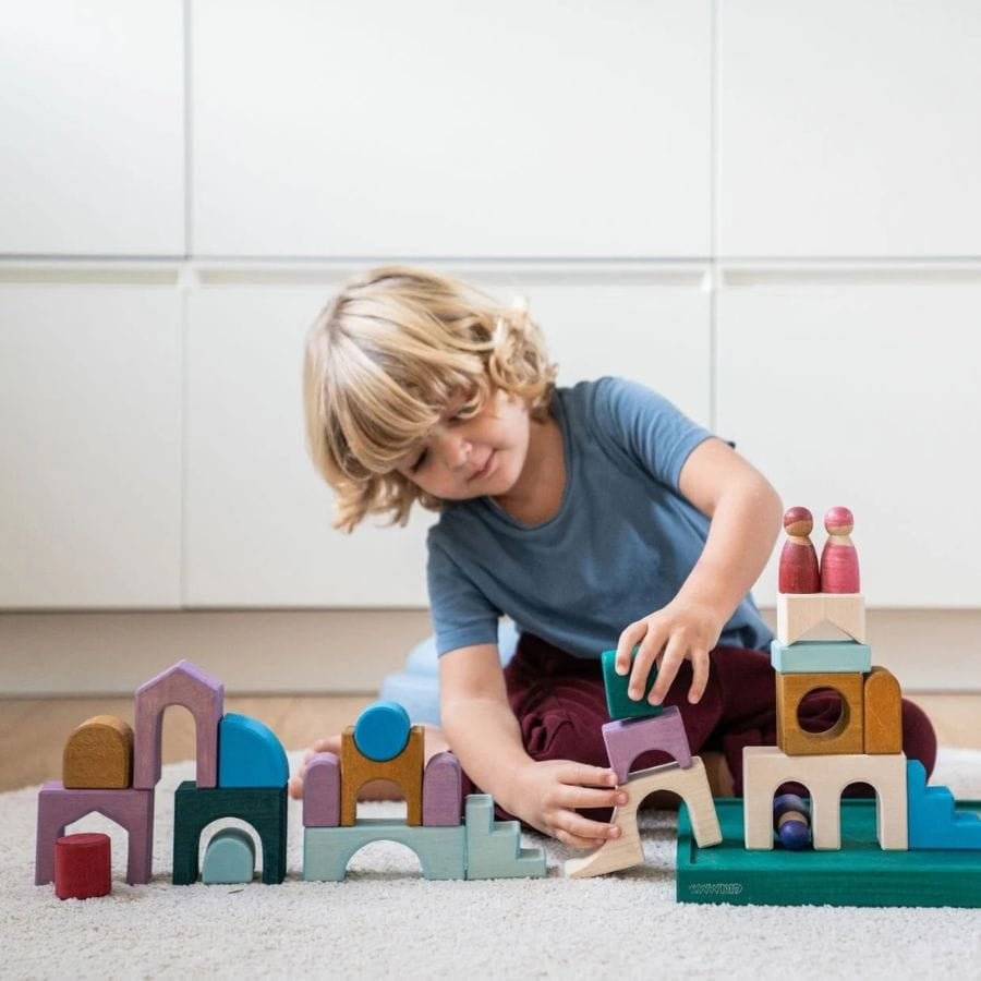 GRIMM'S Bausteine & Bauspielzeug Grimm’s Kleiner Baukasten Floors – Architektonischer Holzbaukasten, ab 1 Jahr