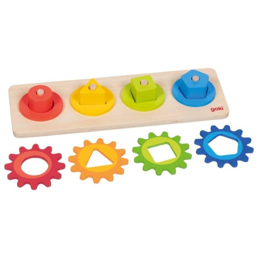 goki Sortierspiel mit Zahnrädern aus Holz, Motorikspiel ab 2 Jahren, 12 Teile