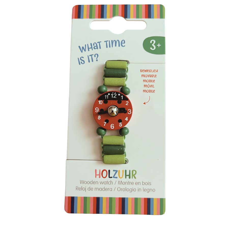 Holzuhr mit elastischem Armband und beweglichen Zeigern