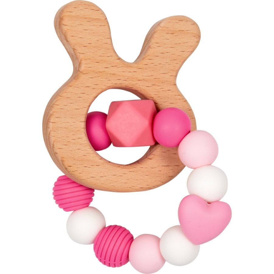 Spiegelburg Greifling Rosa Spiegelburg BabyGlück Beißring – Silikon & Holz, hellblau/rosa