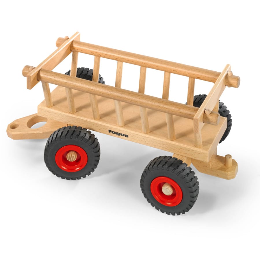 Fagus Holzfahrzeug Fagus Heuwagen aus Holz – Lenkbar, ab 2 Jahren, für Traktor & Schlepper