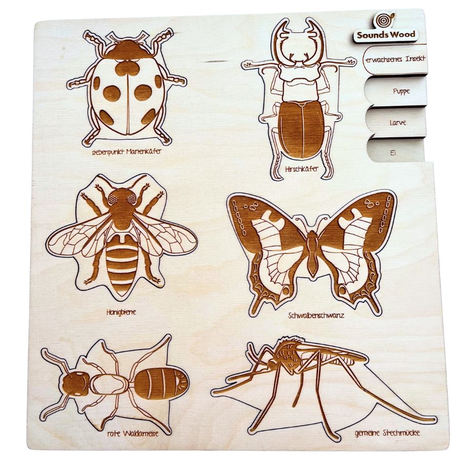 Sounds Wood Holzpuzzle „Bug’s Life“ – Insekten-Lebenszyklen, ab 5 Jahren