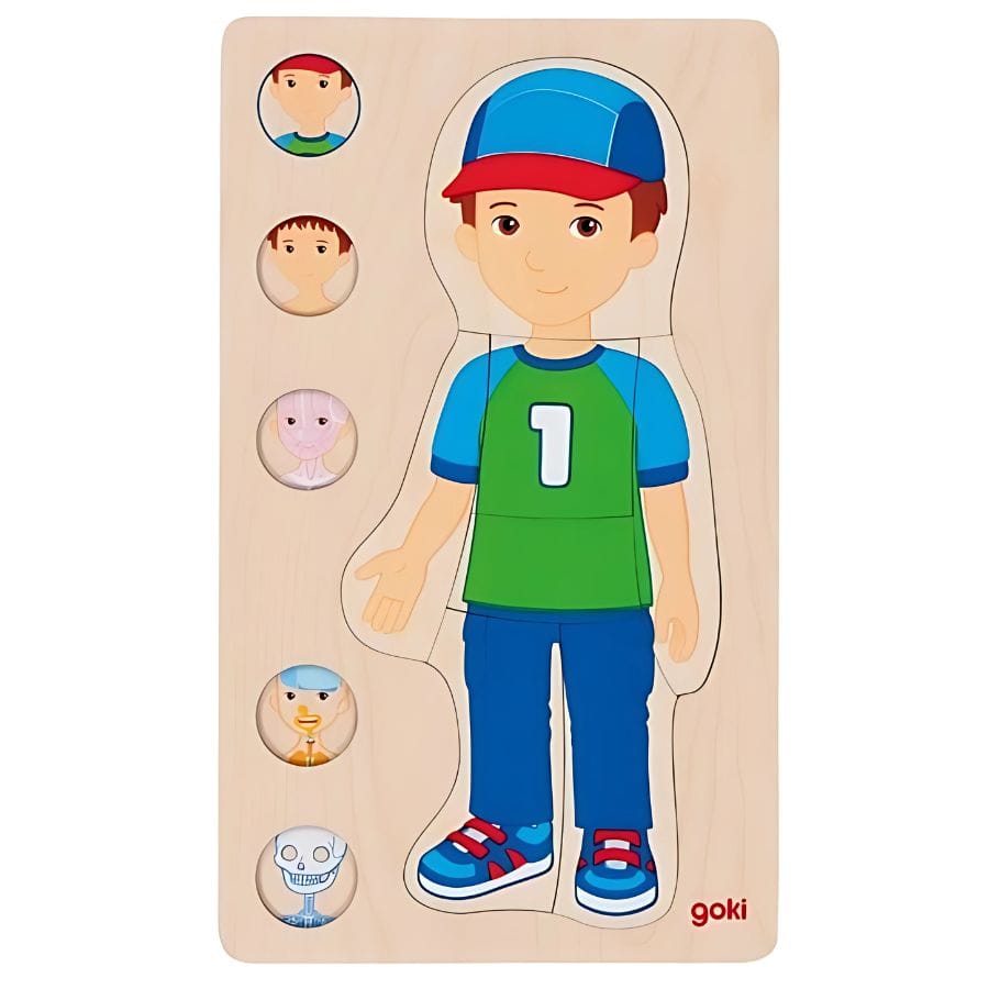 Goki Puzzle goki Schichtenpuzzle Junge – Anatomie Lernspiel ab 4 Jahre