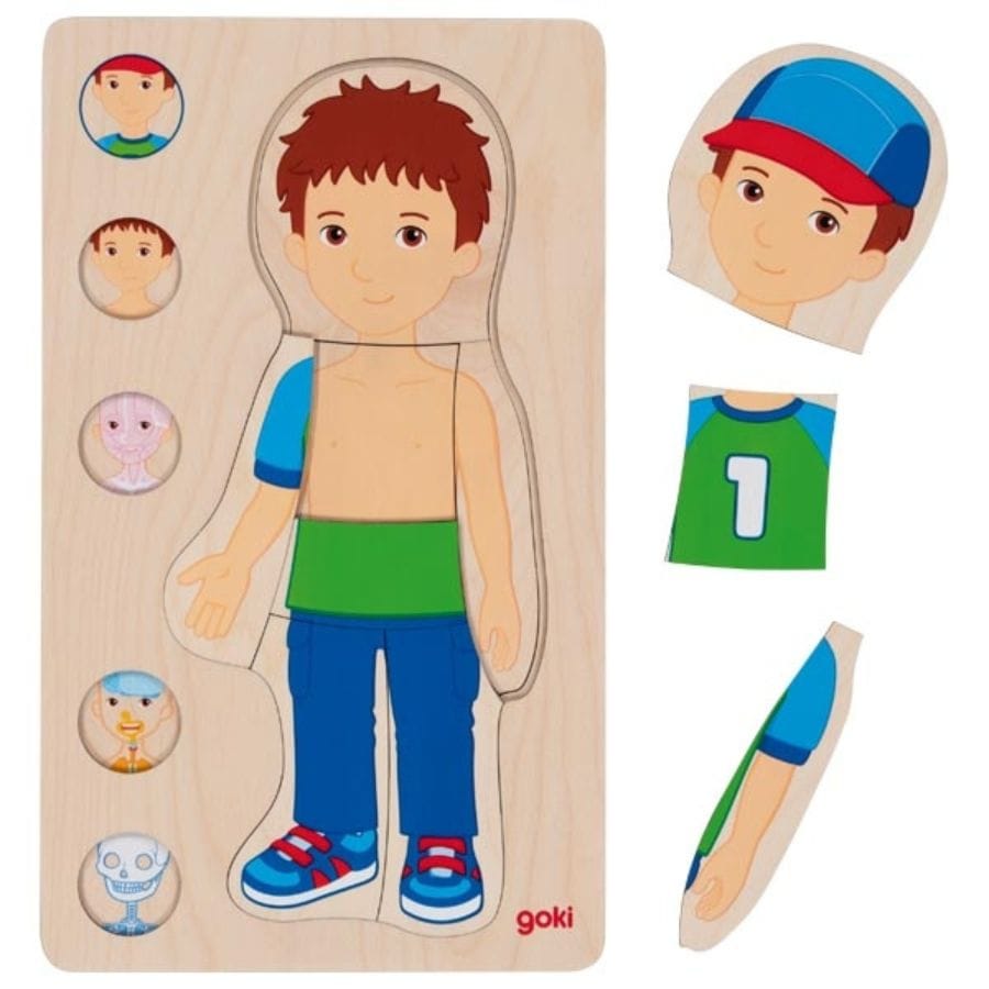 Goki Puzzle goki Schichtenpuzzle Junge – Anatomie Lernspiel ab 4 Jahre