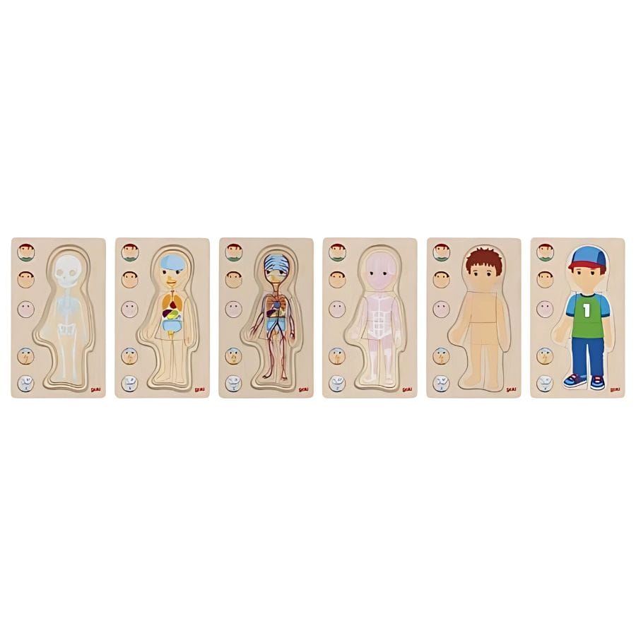 Goki Puzzle goki Schichtenpuzzle Junge – Anatomie Lernspiel ab 4 Jahre