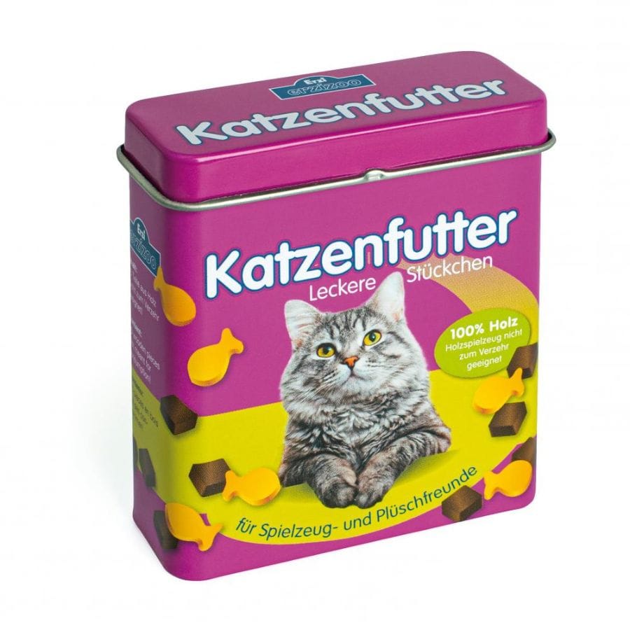 Erzi Spielzeuglebensmittel Erzi Holz-Katzenfutter Dose – 25 Teile Kaufladen Zubehör ab 3 Jahre