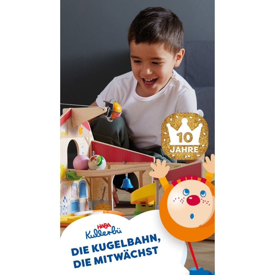 HABA Kugelbahn HABA Kullerbü Kugelbahn Baukasten – 56 Teile mit Klicksystem & Extras, ab 12 Monate