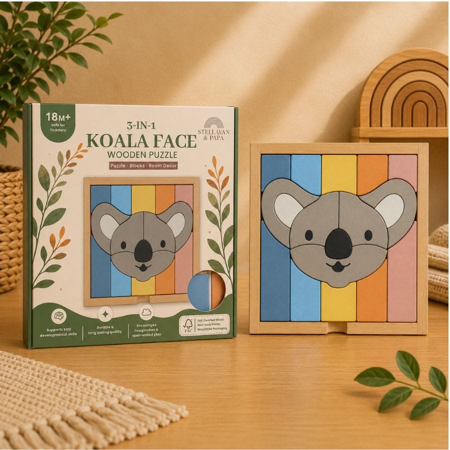 Stellavan And Papa Puzzle Stellavan & Papa Puzzle Koala Kirra – 3-in-1 Holzpuzzle für Kinder ab 18 Monaten