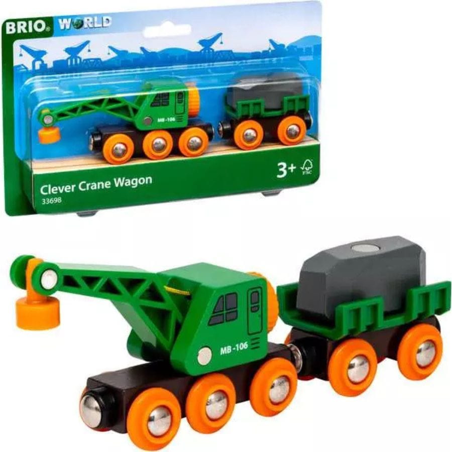 Brio Züge & Eisenbahnsets BRIO World Grüner Kranwagen mit Anhänger & Fracht – ab 3 Jahren