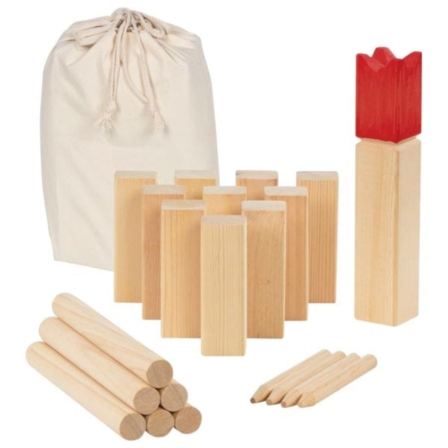 Goki Outdoor Goki Wikingerspiel KUBB aus Holz – Outdoor Wurfspiel inkl. Baumwollbeutel, ab 5 Jahre